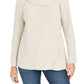 Style & Co Women's Pointelle Envelope Neck Sweater Brown Size Petite L