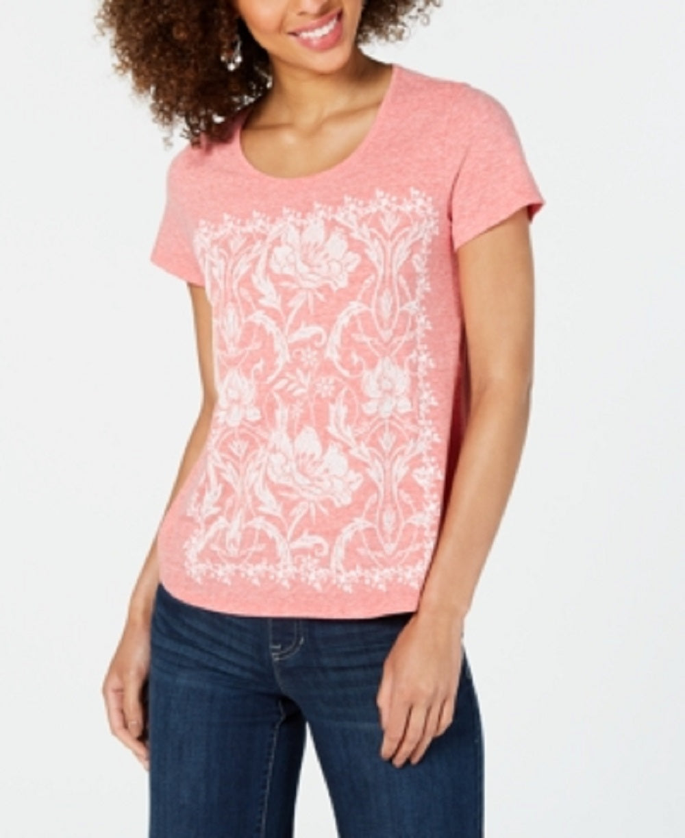 Style & Co Women's Graphic T-Shirt Orange Size X-Small