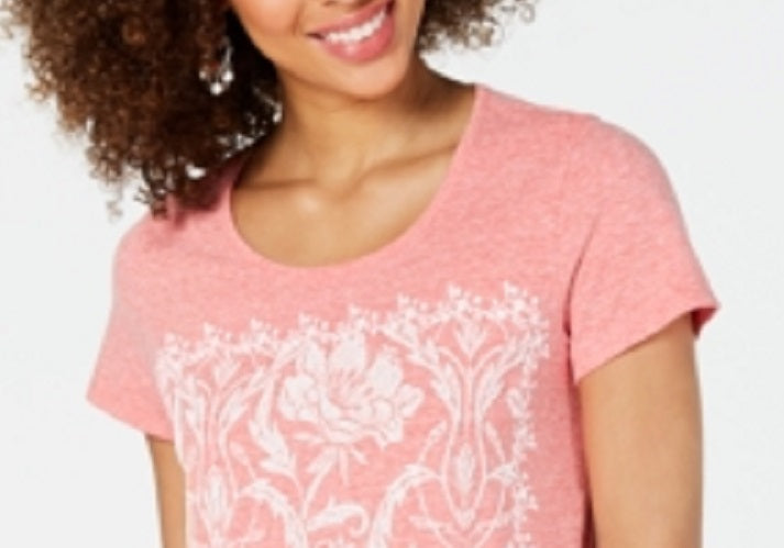 Style & Co Women's Graphic T-Shirt Orange Size X-Small