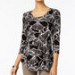 JM Collection Women's 3/4 Sleeve Printed Top Black Size X-Small