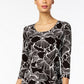 JM Collection Women's 3/4 Sleeve Printed Top Black Size X-Small