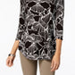 JM Collection Women's 3/4 Sleeve Printed Top Black Size X-Small