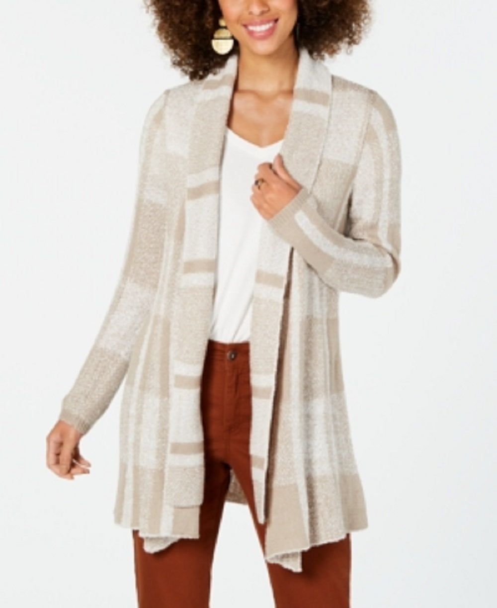 Style & Co Women's Plaid Jacquard Cardigan Sweater Brown Size X-Small