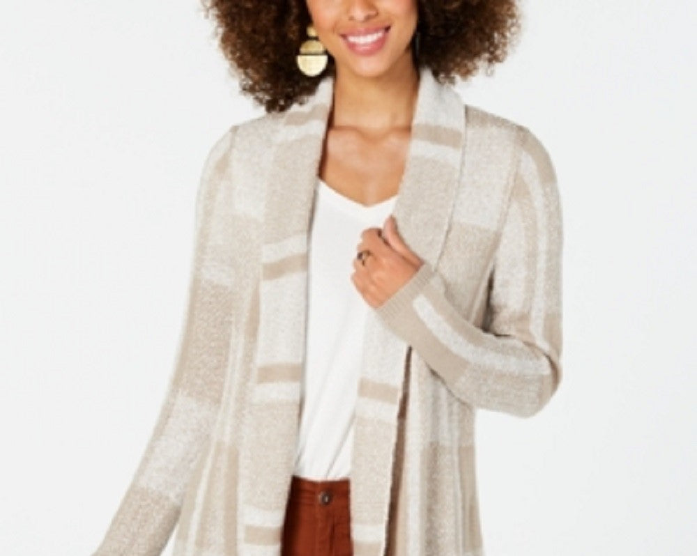 Style & Co Women's Plaid Jacquard Cardigan Sweater Brown Size X-Small