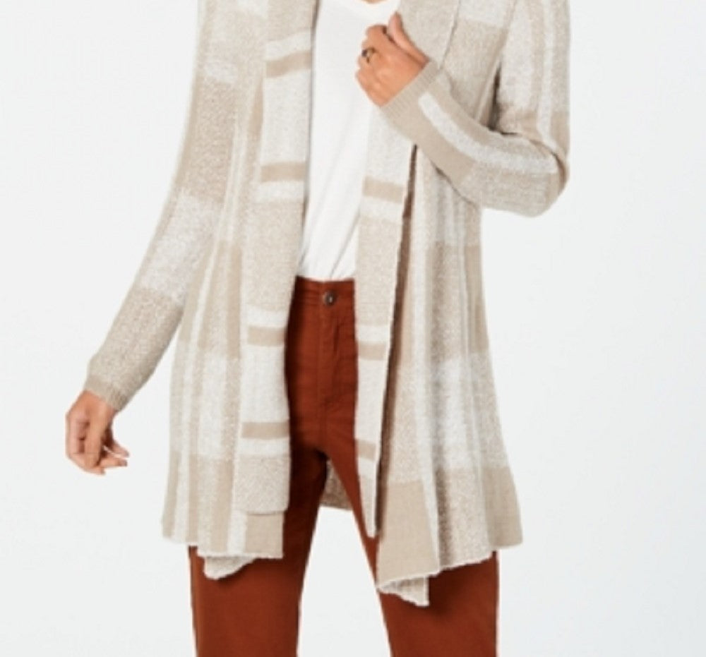 Style & Co Women's Plaid Jacquard Cardigan Sweater Brown Size X-Small