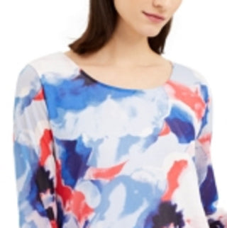 Alfani Women's Blouse Super Tunic Blooms Blue Size Petite Medium