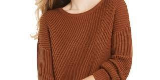 Style & Co Women's Drop Sleeve Ribbed Sweater Brown Size Petite L