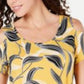 JM Collection Women's Printed Cold Shoulder T-Shirt Yellow Size Medium