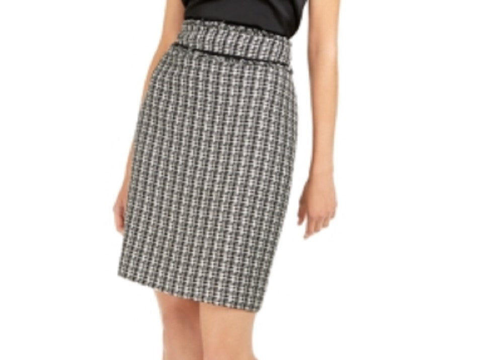 Calvin Klein Women's Tweed Fringe Skirt Black Size 14