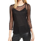 INC International Concepts Women's Glitter Mesh Blouse Black Size Petite Medium