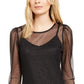INC International Concepts Women's Glitter Mesh Blouse Black Size Petite Medium