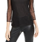 INC International Concepts Women's Glitter Mesh Blouse Black Size Petite Medium