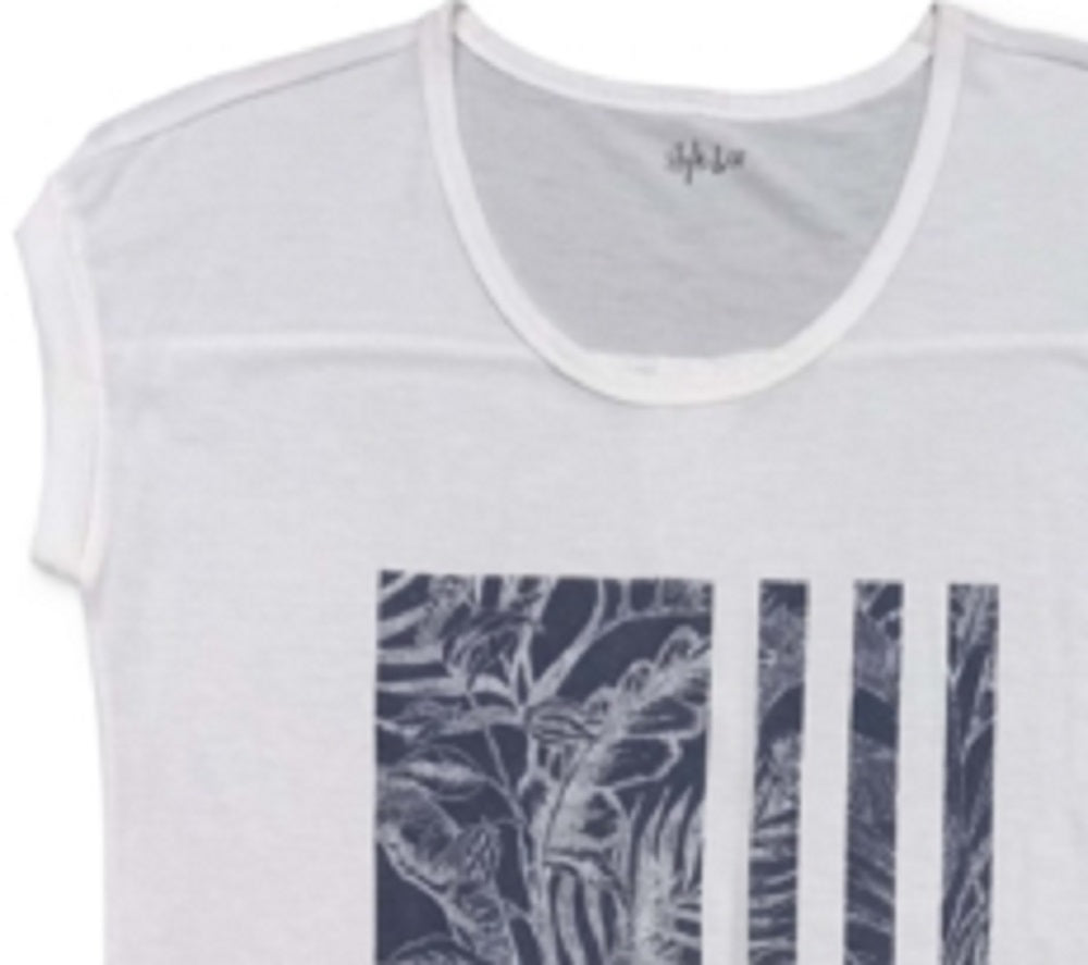 Style & Co Women's Printed Cap Sleeve Scoop Neck T-Shirt White Size X-Large