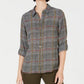 Charter Club Women's Houndstooth Long Sleeve Button Up Top Black Size Petite Small