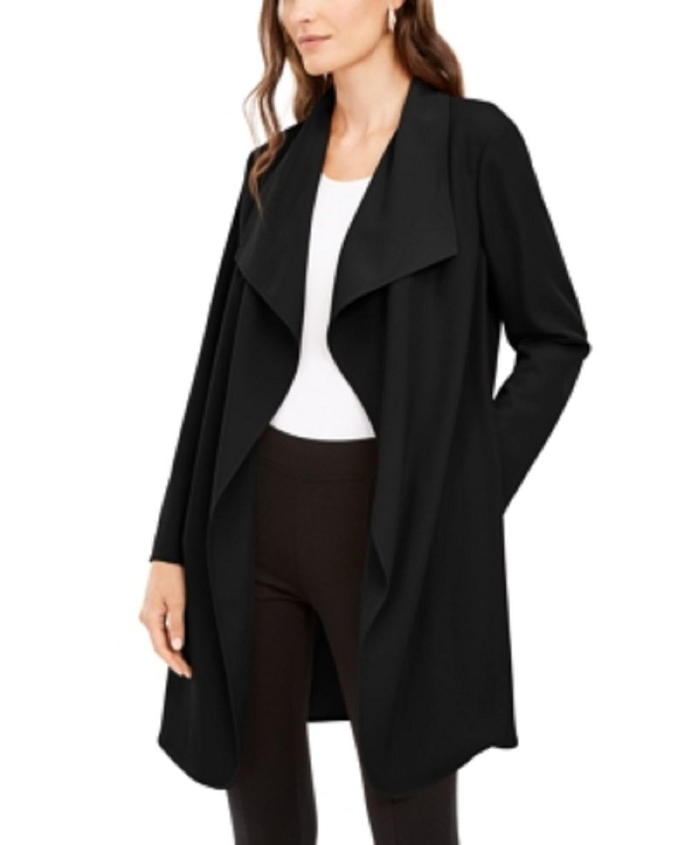 Alfani Women's Wing Collar Draped Front Jacket Black Size Petite X-Large