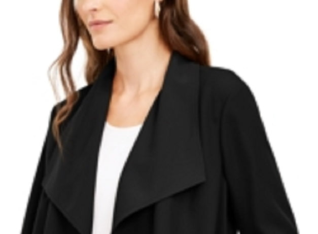 Alfani Women's Wing Collar Draped Front Jacket Black Size Petite X-Large