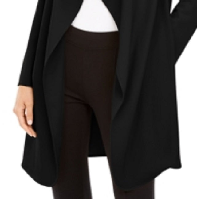 Alfani Women's Wing Collar Draped Front Jacket Black Size Petite X-Large