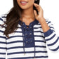 Charter Club Women's Cotton Lace Up Grommet Neck Tunic Blue Size X-Small