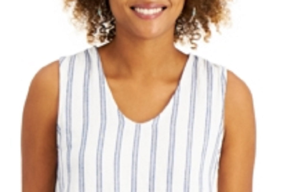Style & Co Women's Striped Blouse Tank Top White Size Large