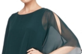 SL Fashions Women's Short Sleeve Jewel Neck Knee Length Sheath Evening Dress Green Size 16