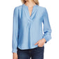 Vince Camuto Women's Rumple Split Neck Blouse Blue Size X-Large