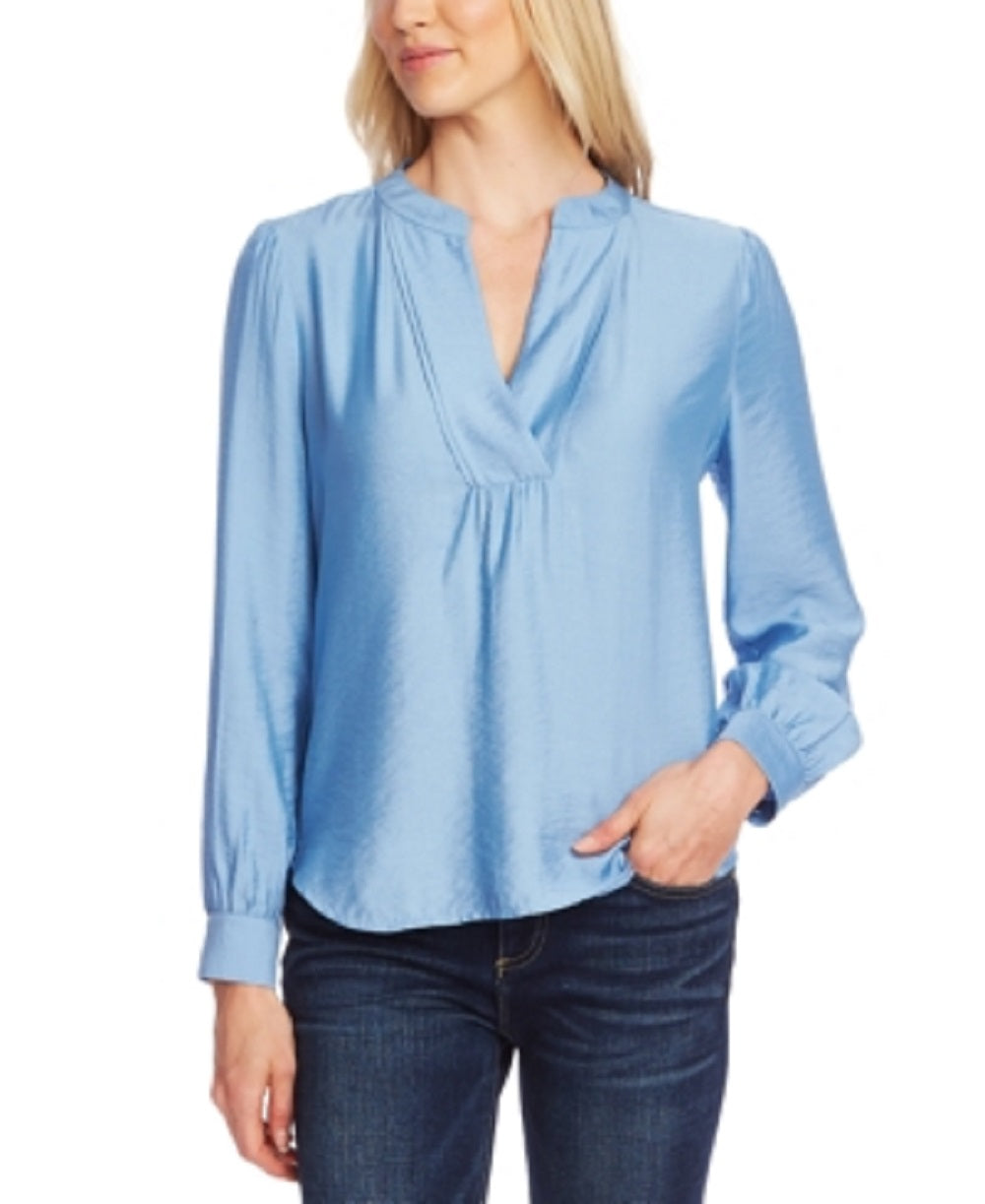 Vince Camuto Women's Rumple Split Neck Blouse Blue Size X-Large