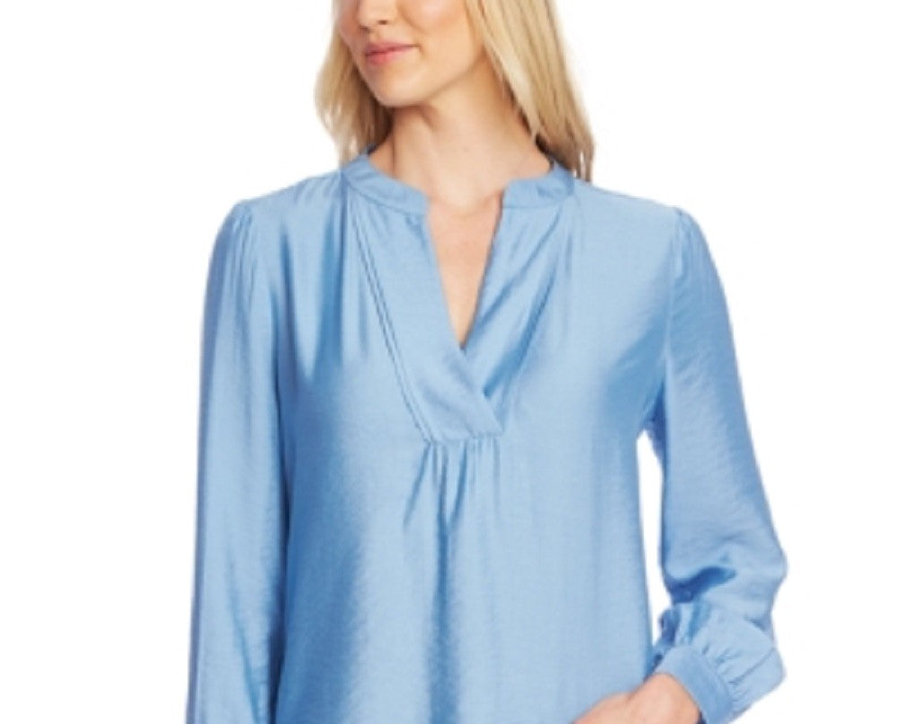 Vince Camuto Women's Rumple Split Neck Blouse Blue Size X-Large