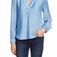 Vince Camuto Women's Rumple Split Neck Blouse Blue Size X-Large