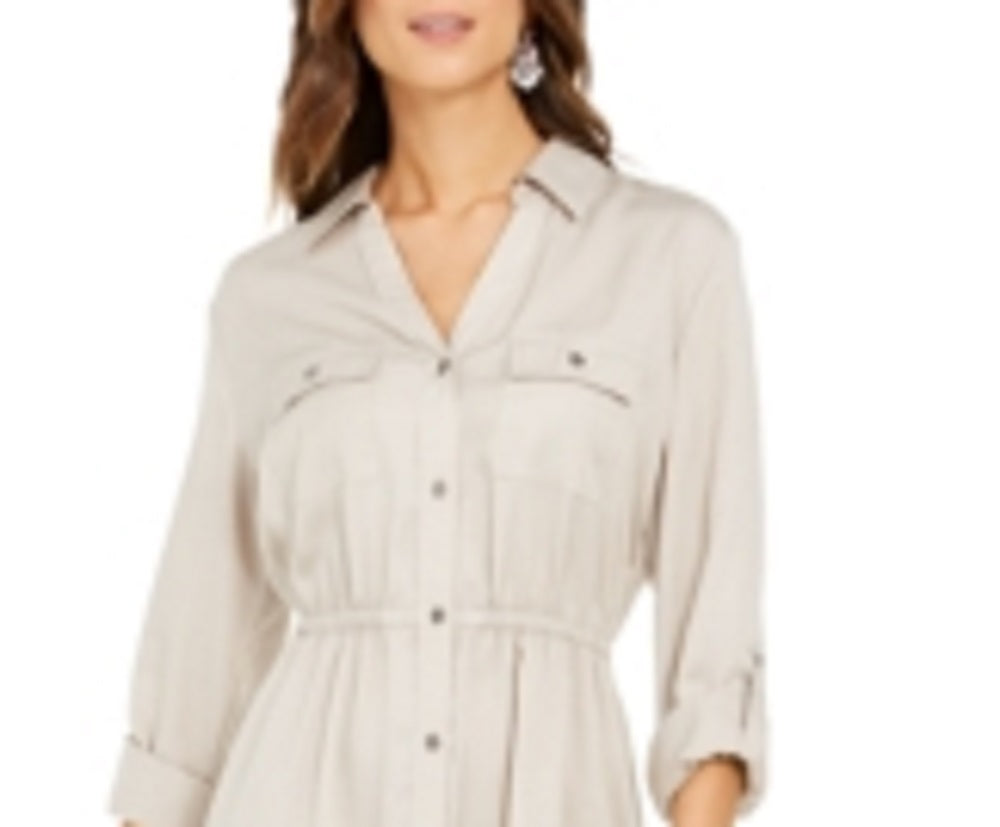 Style & Co. Women's Solid Utility Shirtdress Gray Size X-Small
