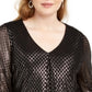 Alfani Women's Metallic Knit Cross Top Black Size 0X