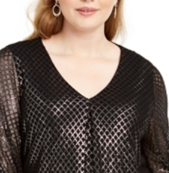 Alfani Women's Metallic Knit Cross Top Black Size 0X