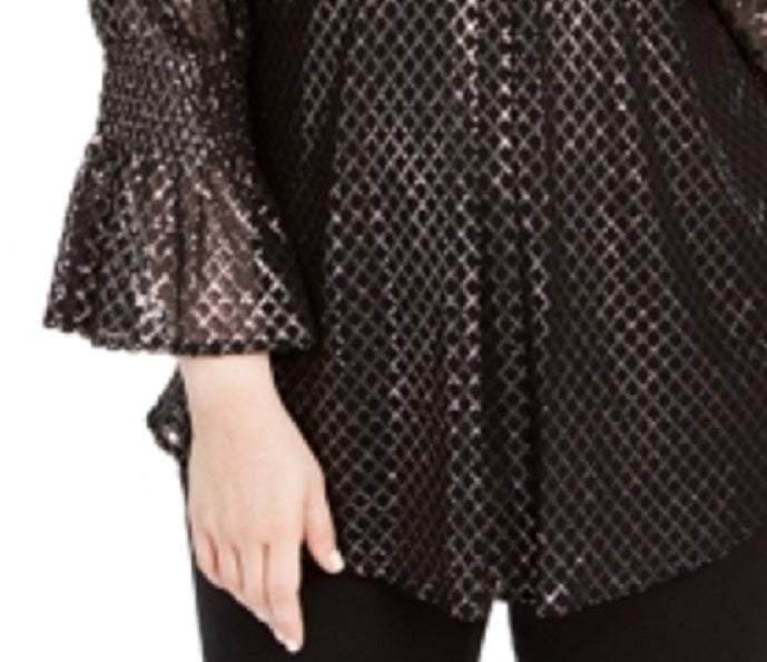 Alfani Women's Metallic Knit Cross Top Black Size 0X