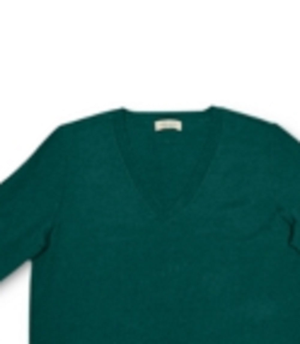 Style & Co Women's V Neck Band Hem Sweater Green Size Medium