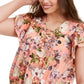 INC International Concepts Women's Floral Cotton Top Pink Size 1X