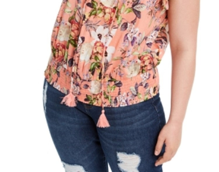 INC International Concepts Women's Floral Cotton Top Pink Size 1X