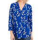 Charter Club Women's Floral Print Pleated V Neck Blouse Blue Size Large
