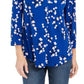 Charter Club Women's Floral Print Pleated V Neck Blouse Blue Size Large