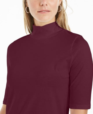 Charter Club Women's Supima Cotton Mock Neck Top Wine Size X-Large