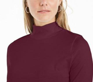 Charter Club Women's Supima Cotton Mock Neck Top Wine Size X-Large