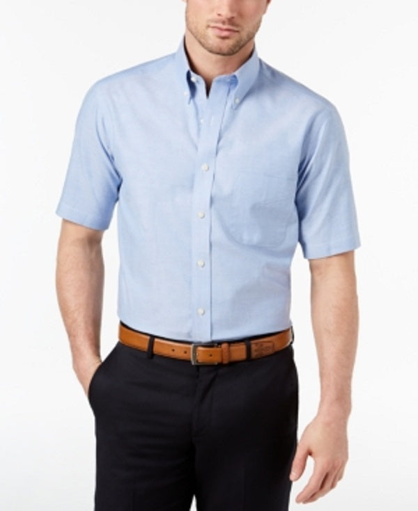 Club Room Men's Classic Regular Fit Wrinkle Resistant Oxford Dress Shirt Blue Size 17.5