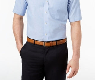 Club Room Men's Classic Regular Fit Wrinkle Resistant Oxford Dress Shirt Blue Size 17.5