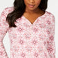 Karen Scott Women's 3/4 Sleeve Printed Henley Pink Size XX-Large