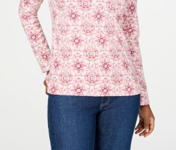 Karen Scott Women's 3/4 Sleeve Printed Henley Pink Size XX-Large