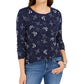 Charter Club Women's Printed Pima Cotton Top Blue Size X-Small