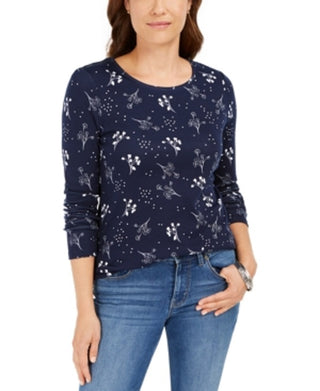 Charter Club Women's Printed Pima Cotton Top Blue Size X-Small