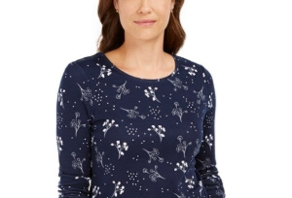 Charter Club Women's Printed Pima Cotton Top Blue Size X-Small