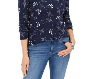 Charter Club Women's Printed Pima Cotton Top Blue Size X-Small