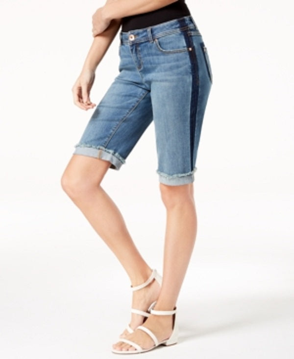 INC International Concepts Women's Contrast Trim Cuffed Denim Shorts Blue Size 2 Petite