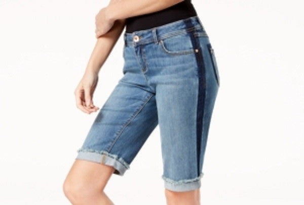 INC International Concepts Women's Contrast Trim Cuffed Denim Shorts Blue Size 2 Petite