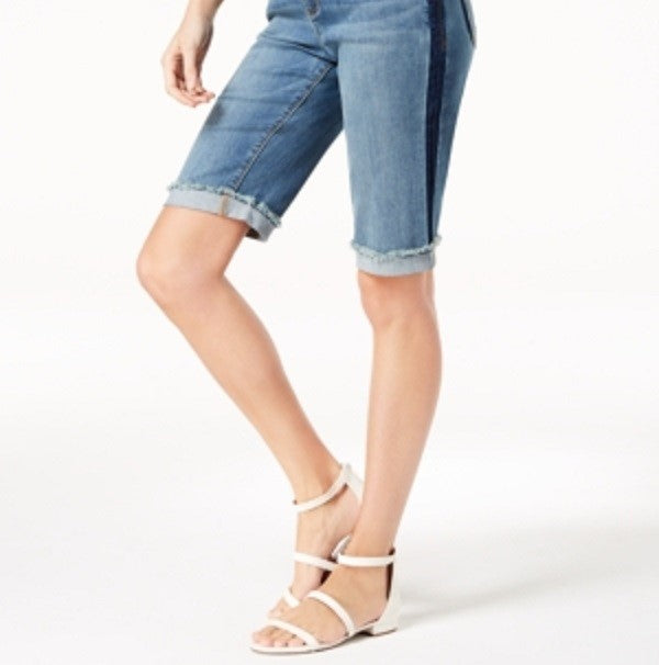 INC International Concepts Women's Contrast Trim Cuffed Denim Shorts Blue Size 2 Petite